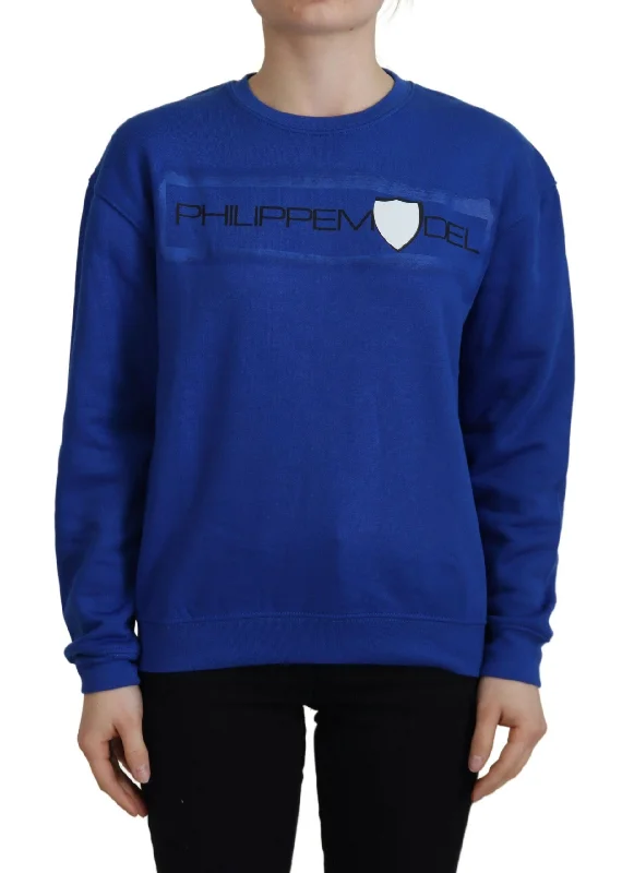Chic Blue Printed Long Sleeve Pullover Sweater Boyleg Sleeve Pullover