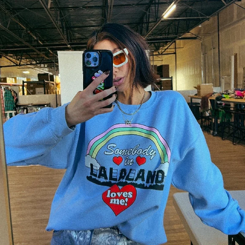Somebody in Lalaland Loves Me Oversized Pullover Jewel Neck Pullover
