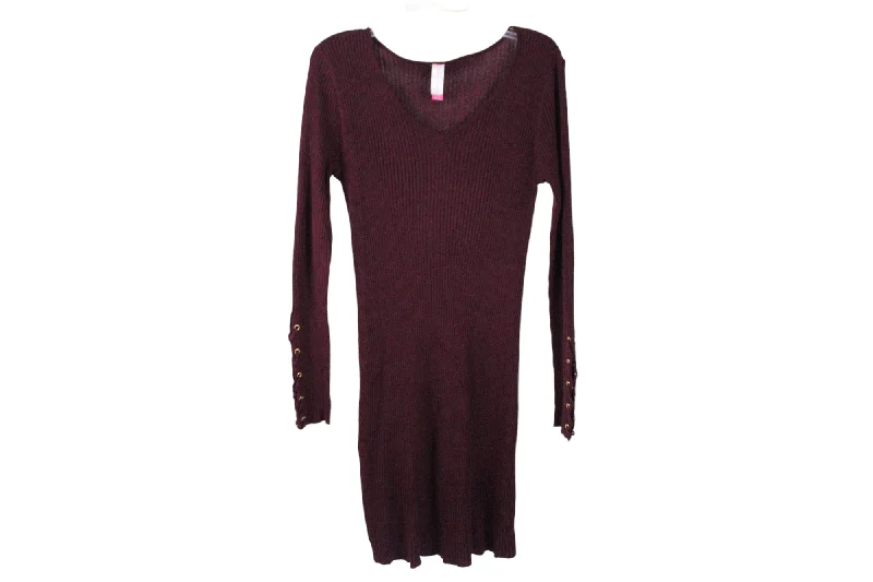 No Boundaries Maroon Rib Midi Sweater Dress | XL Bright Pastel Dark