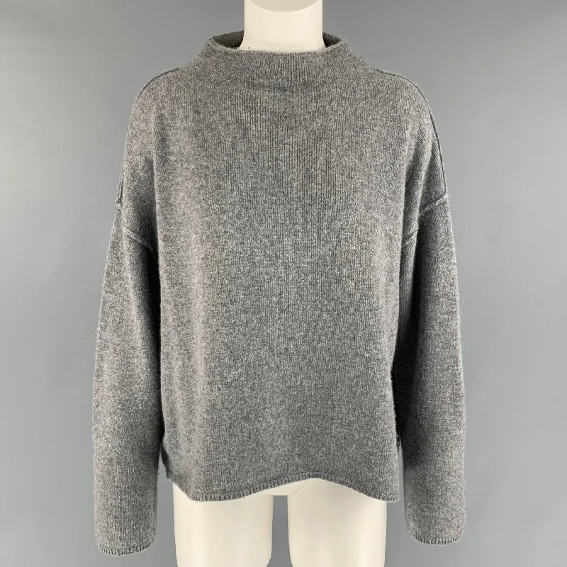 MARGARET OLEARY Size S Grey Cashmere Solid Mock Neck Sweater Layered Multi-layer Single Layer