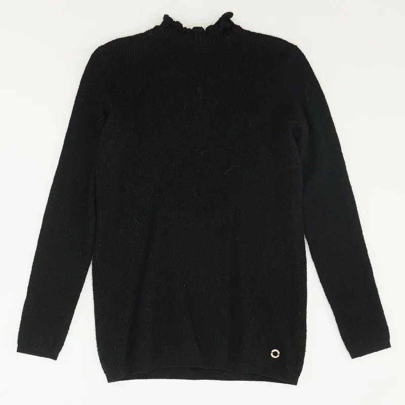 Black Solid Pullover Sweater Sheath Sleeve Elegant