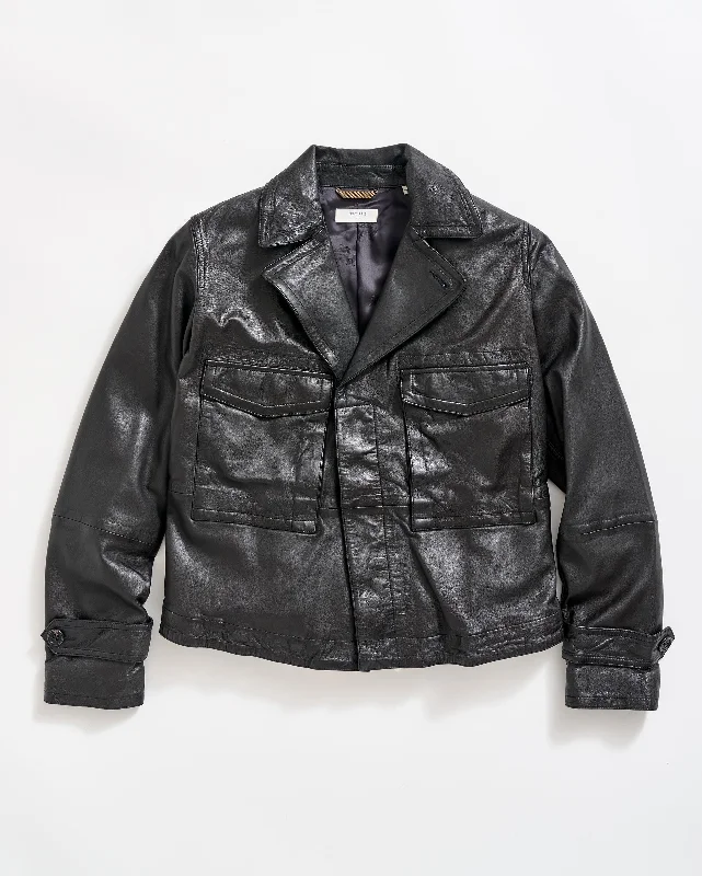 Leather Field Jacket Hoodie Zip-Up Jacket Button-Up Jacket