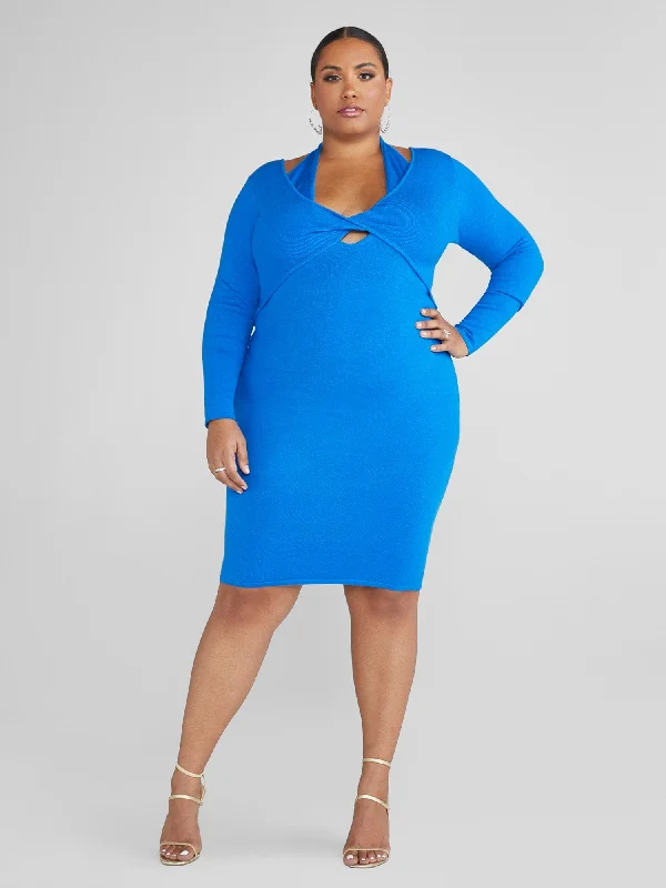 Fashion To Figure - Lani Cutout Bodycon Sweater Dress Cable Knit Ribbed Knit Lace Knit