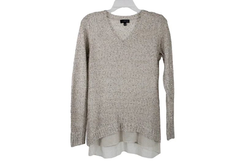 The Limited Tan Sequined Sweater | XS Striped Floral Plaid