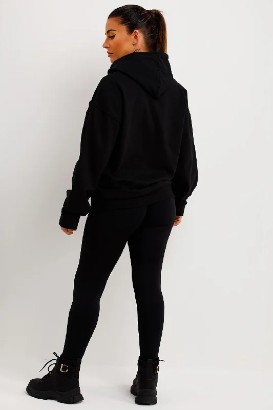 Black Oversized Hoodie With Teddy Bear Bubble Graphics