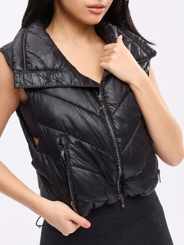 Cinch Waist Puffer Vest - Onyx Black