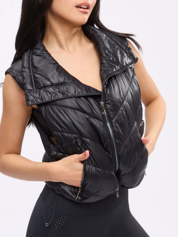 Cinch Waist Puffer Vest - Onyx Black