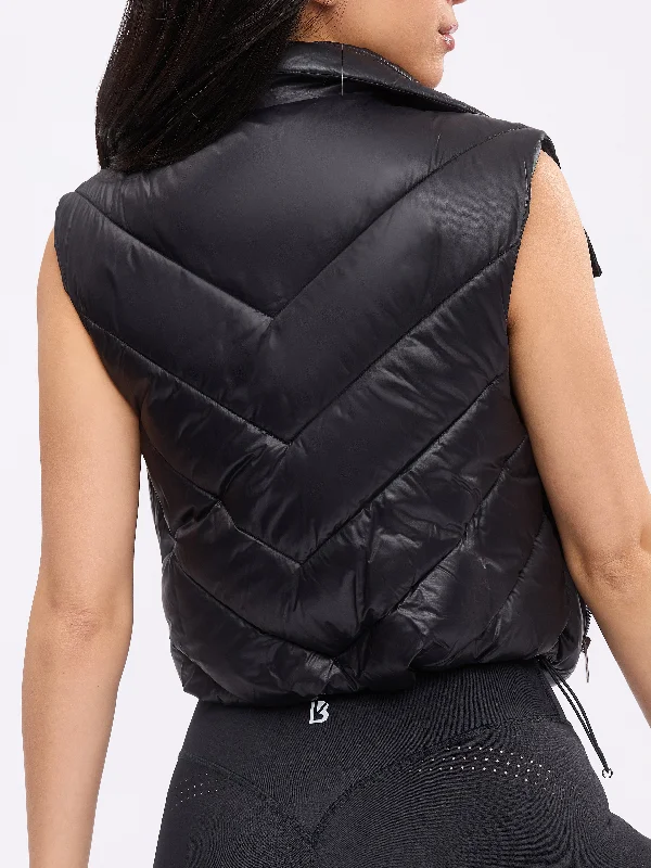 Cinch Waist Puffer Vest - Onyx Black