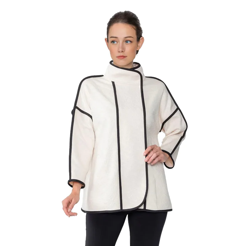 IC Collection Textured Jacket with Contrast Trim in Cream/Black - M233J