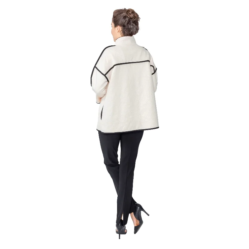 IC Collection Textured Jacket with Contrast Trim in Cream/Black - M233J