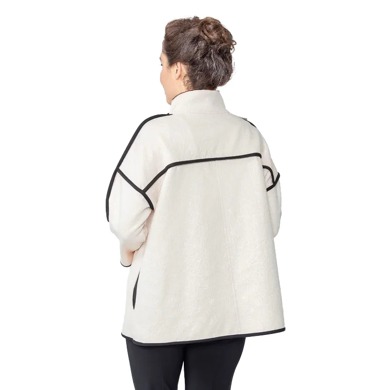 IC Collection Textured Jacket with Contrast Trim in Cream/Black - M233J