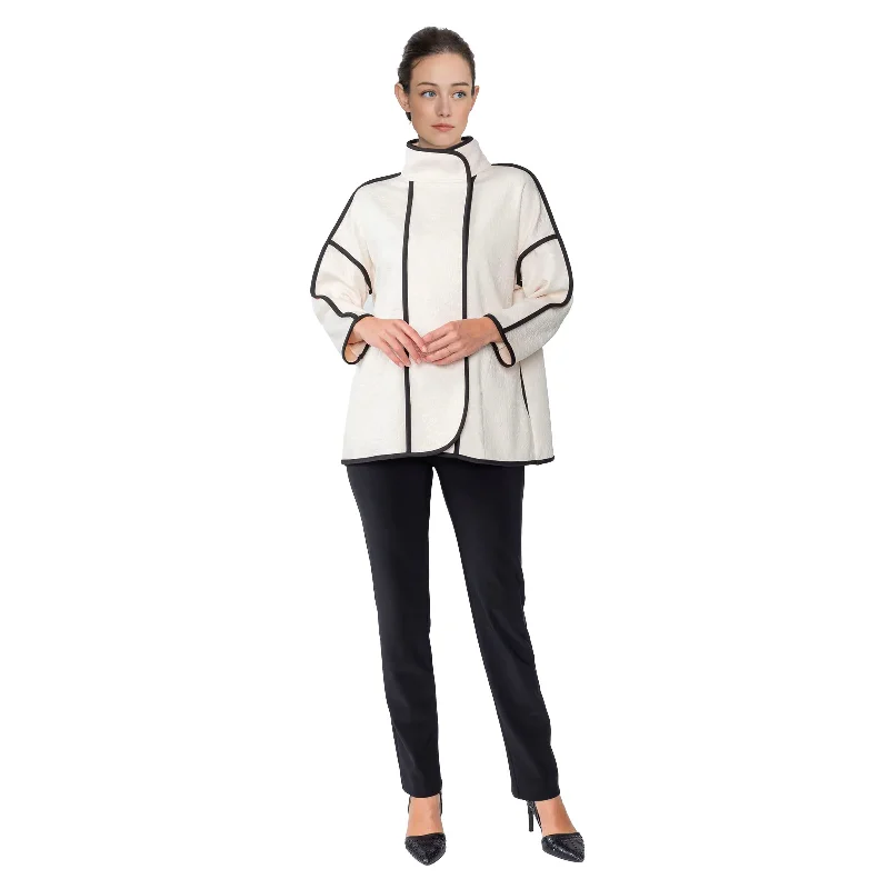 IC Collection Textured Jacket with Contrast Trim in Cream/Black - M233J