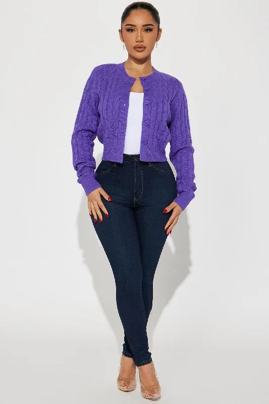 Delphi Cable Knit Cropped Cardigan - Purple