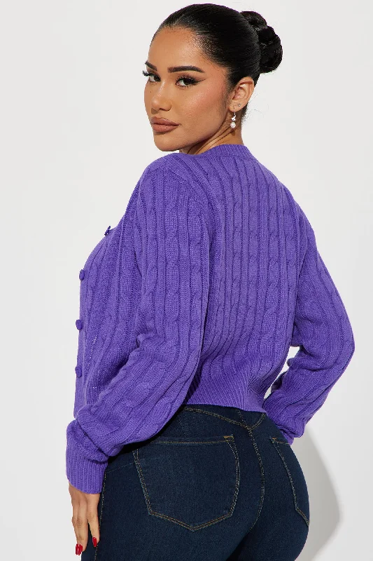 Delphi Cable Knit Cropped Cardigan - Purple