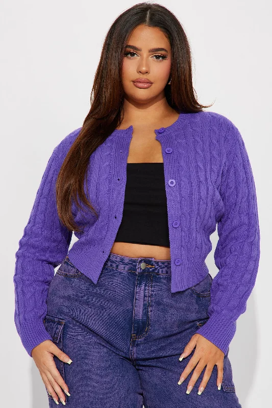 Delphi Cable Knit Cropped Cardigan - Purple