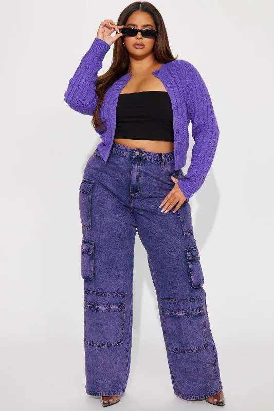 Delphi Cable Knit Cropped Cardigan - Purple