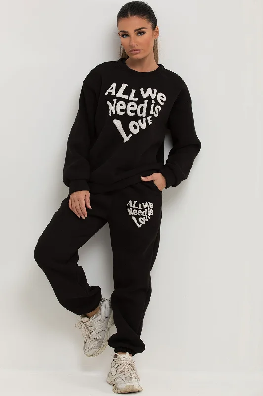 Loungewear Set With All We Need Is Love Towelling Black