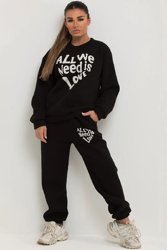 Loungewear Set With All We Need Is Love Towelling Black