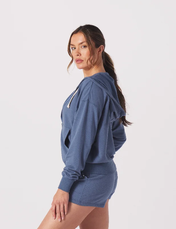 Vintage Oversized Zip Up: Washed Blue