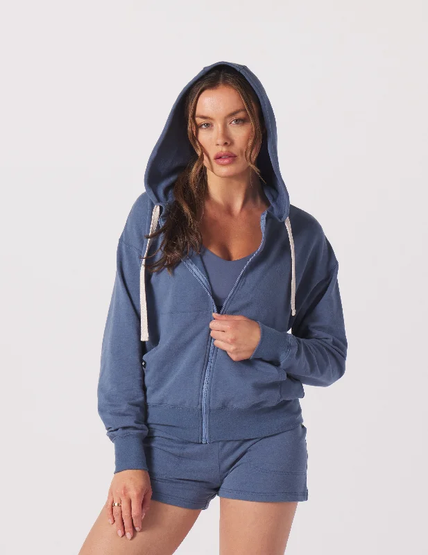 Vintage Oversized Zip Up: Washed Blue