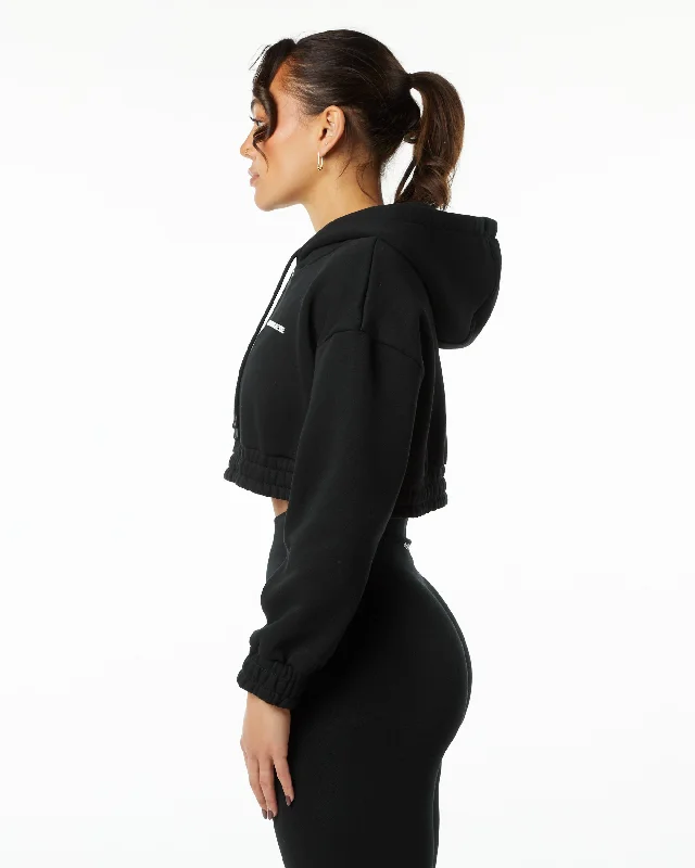 Classic Capital Crop Hoodie - Black