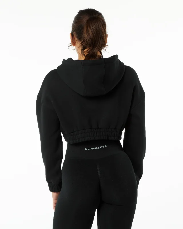 Classic Capital Crop Hoodie - Black