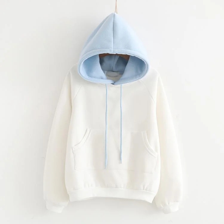 Women's Korean Fashion Contrast Color Loose Hoodies With A Big Pocket