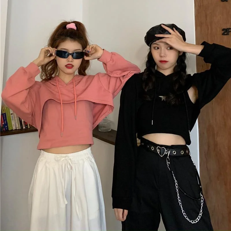 Women's Korean Fashion Slim-cut Hoodies And Crop Top