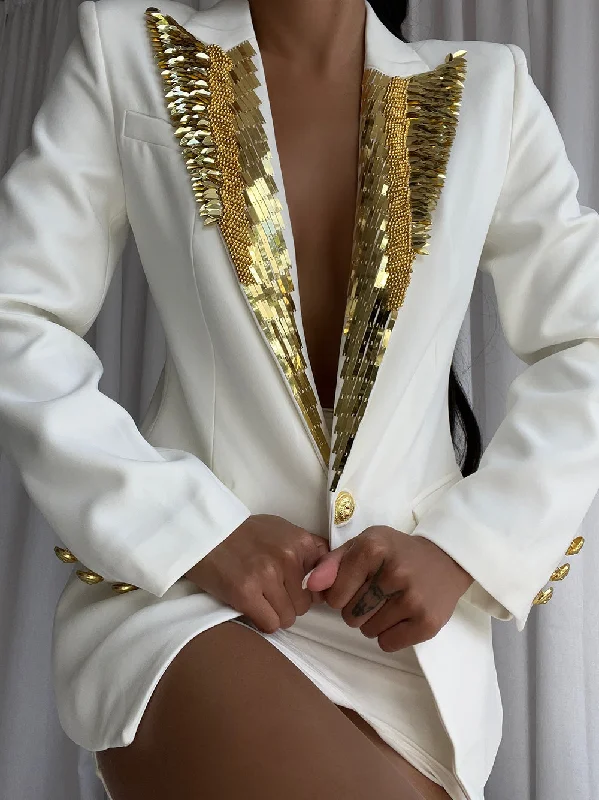 ALAS Embroidered Metal Feather Blazer