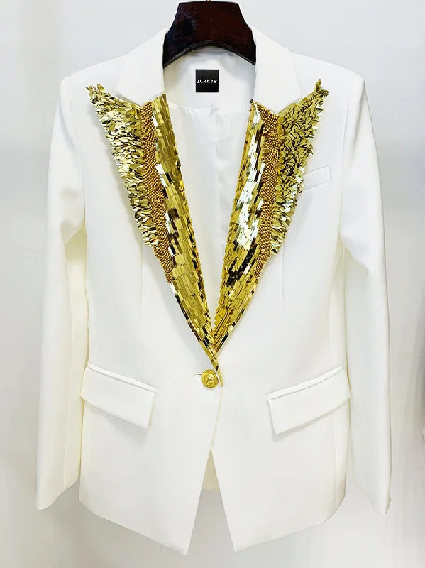 ALAS Embroidered Metal Feather Blazer