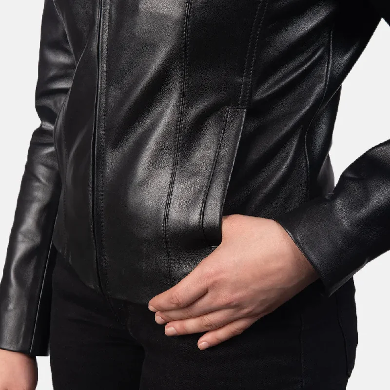 Black Biker Jacket For Winter in Shirt Collar