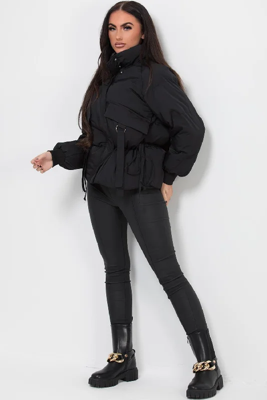 Black Puffer Jacket With Pocket Detail