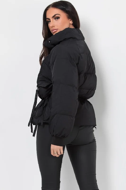 Black Puffer Jacket With Pocket Detail