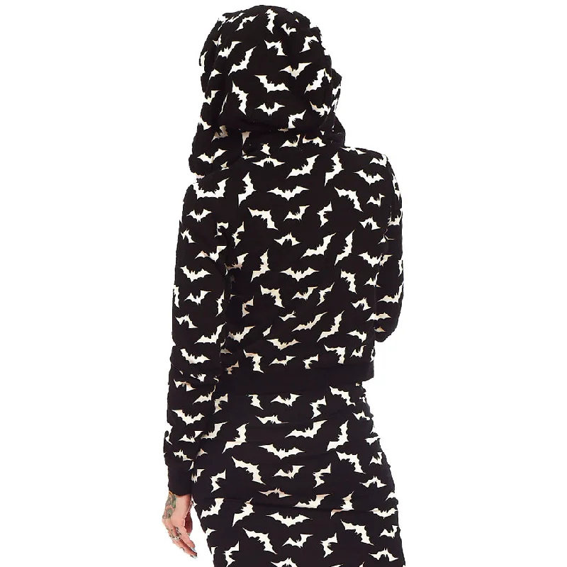 Black/White Luna Bats Cropped Zipper Hoodie