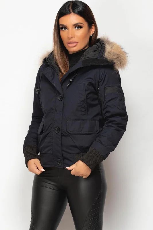 Bomber Jacket With Natural Fur Hood