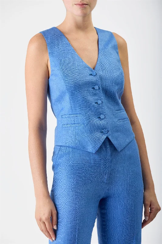 Coleridge Vest in Sapphire Virgin Wool and Silk Linen