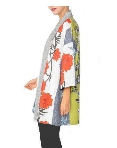 IC Collection Bold Floral Open Front Jacket in Red/Multi - 6170J