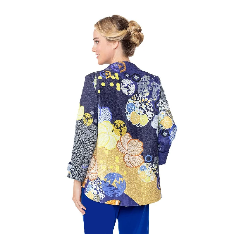 IC Collection Floral-PRINT Asymmetric JACKET in Royal - 5804J-ROY