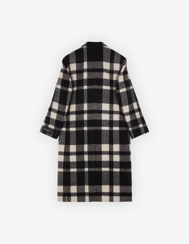 Double Breasted Coat Black White Check