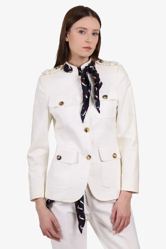 Gucci White Button Up Jacket with Scarf Size 42