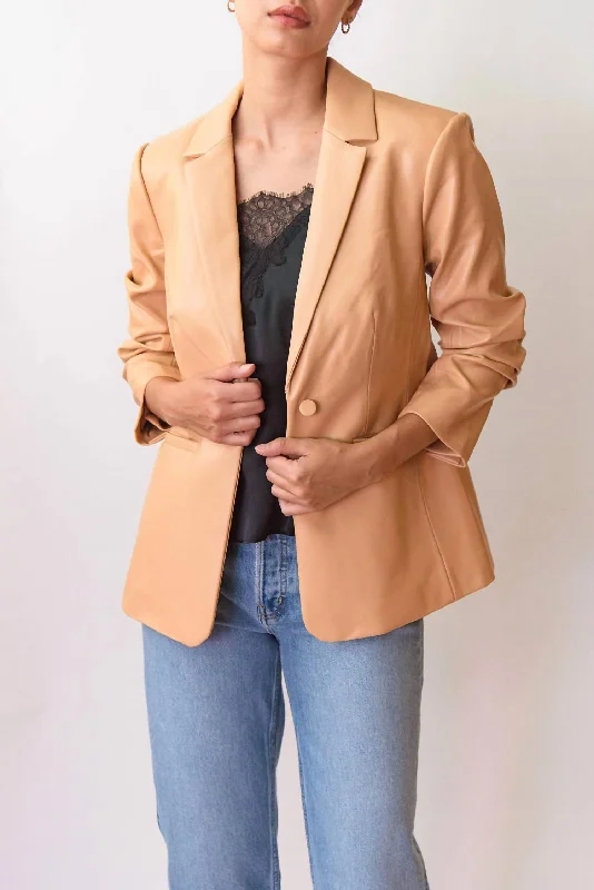 Kylie Vegan Leather Blazer In Chai