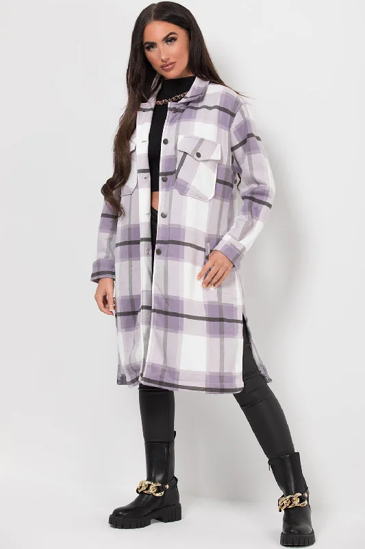 Longline Check Shacket Purple