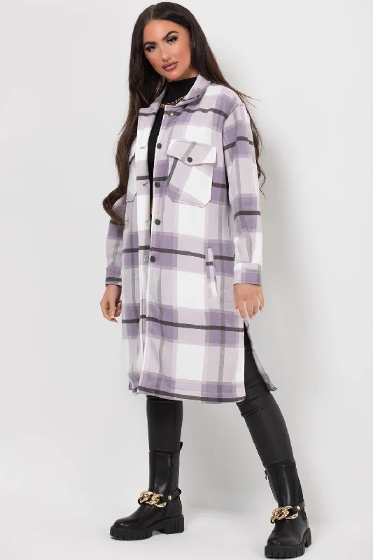 Longline Check Shacket Purple