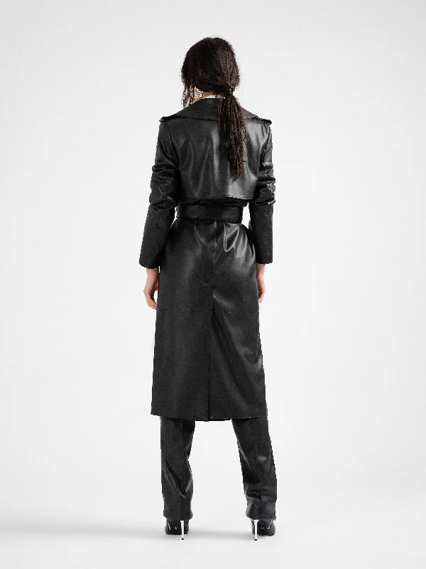 MANILA black vegan leather trench coat