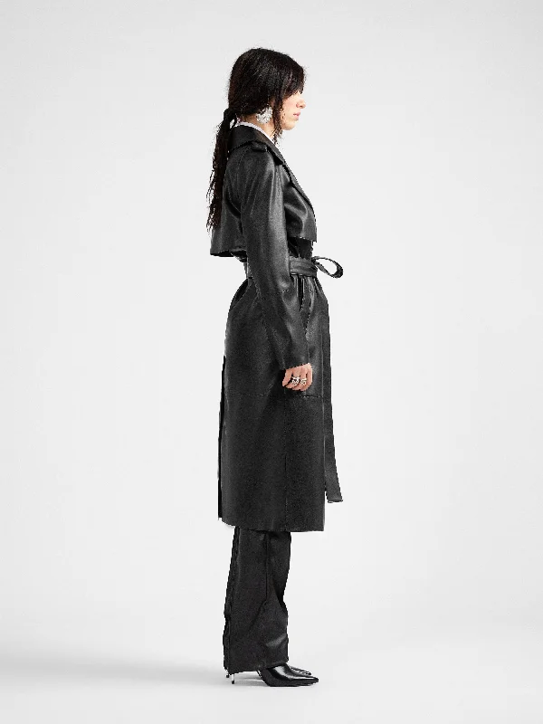 MANILA black vegan leather trench coat