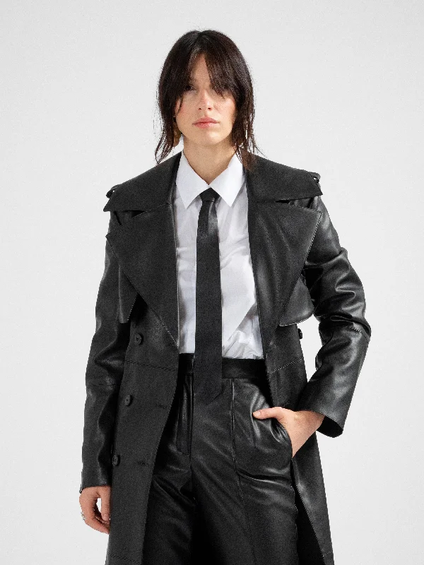 MANILA black vegan leather trench coat