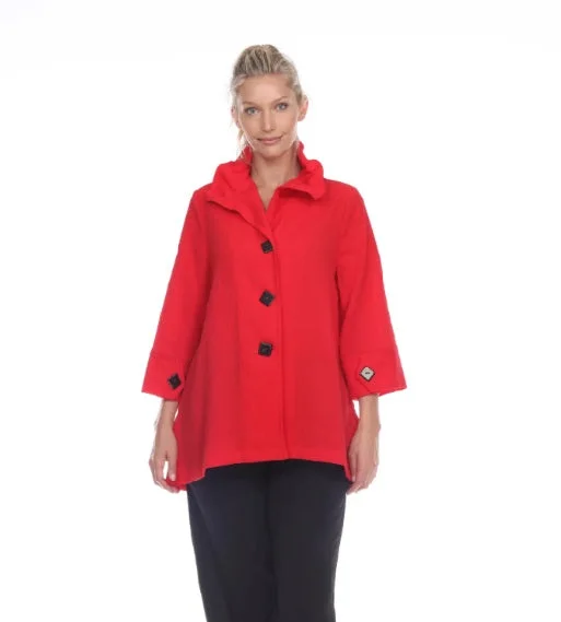 Moonlight Button Front Ruffled Collar Jacket in Red - 3035 SOL - Sizes M & XL