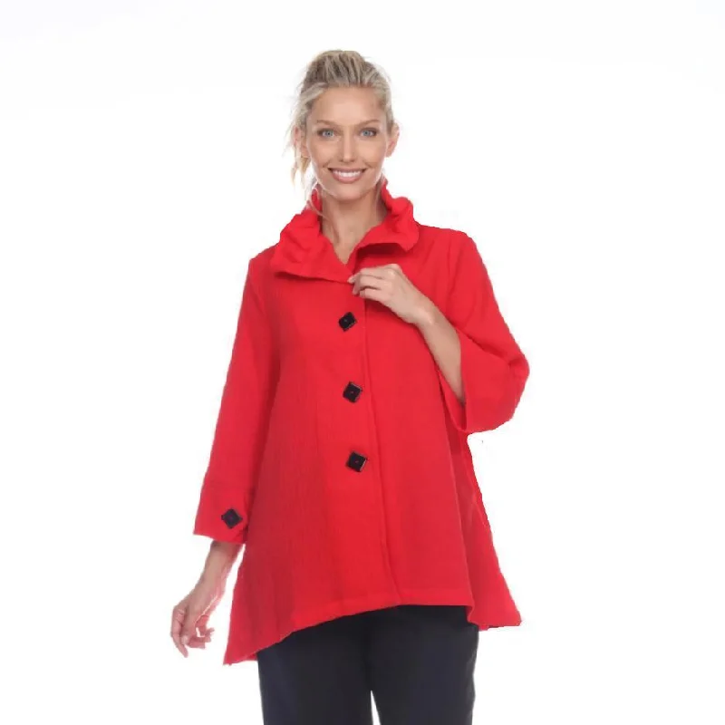 Moonlight Button Front Ruffled Collar Jacket in Red - 3035 SOL - Sizes M & XL