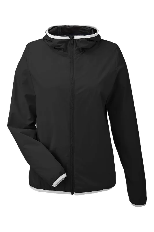 Nautica Womens Stillwater Water Resistant Full Zip Hooded Windbreaker Jacket - Black