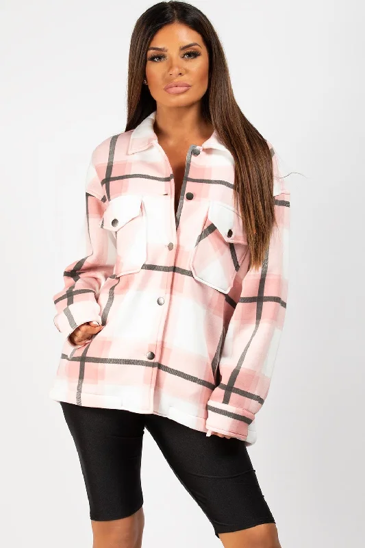 Pink Check Oversized Shacket Shirt